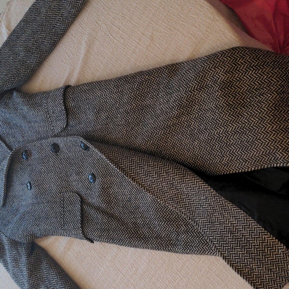 Vintage 80%wool, Herringbone velvet collar accent coat size small - Picture 15 of 16